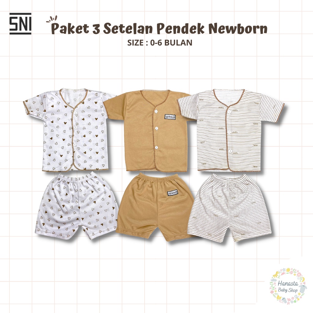 18 Pcs Baju Bayi Newborn Setelan Panjang Pendek Kutung Seri Coklat Katun