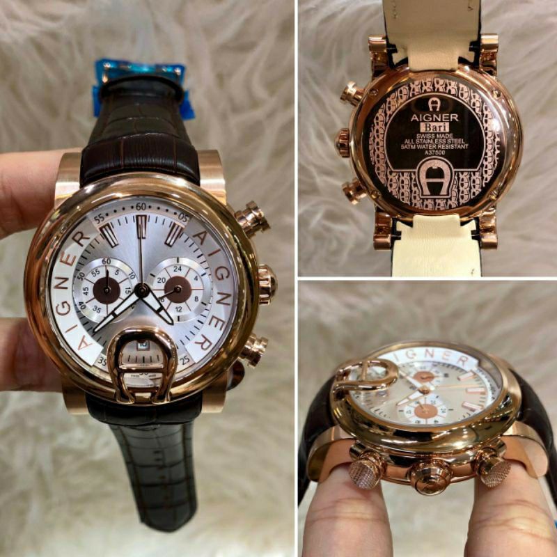 Jam Tangan Aigner Bari Cronograp Super Premium Graden AAA Tali Kulit - Jam Tangan Pria Aigner Bari