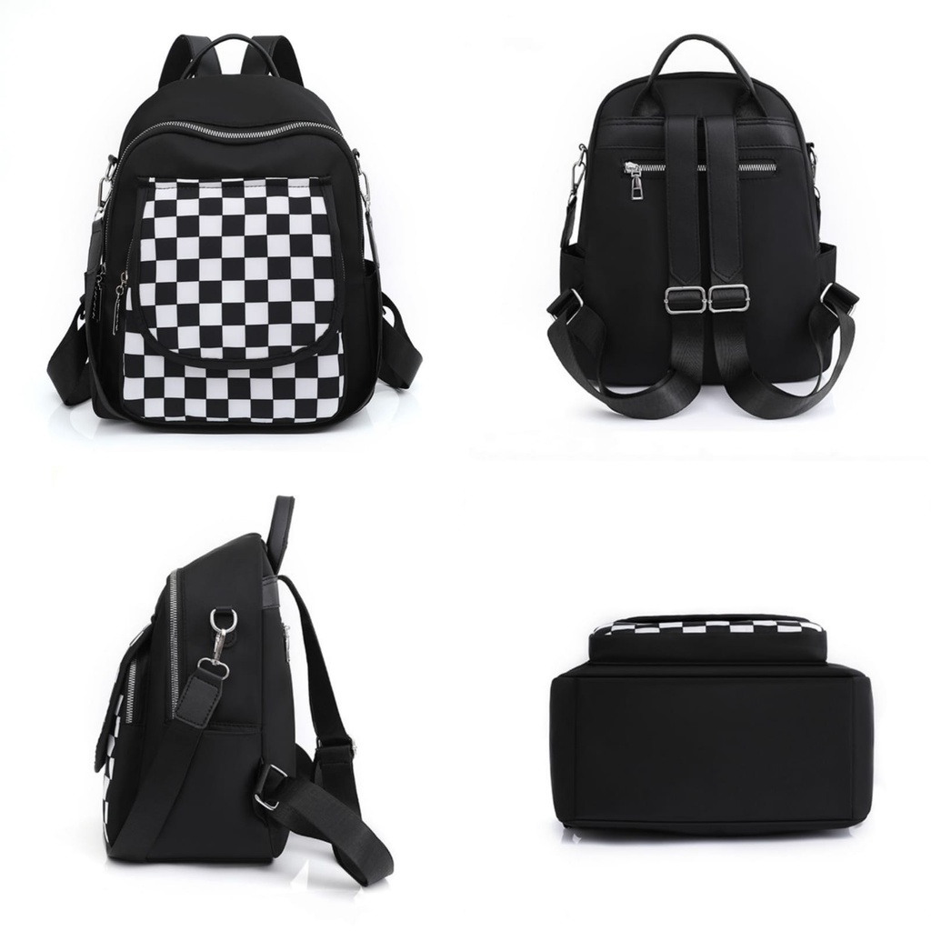 TAS RANSEL WANITA IMPORT KOREA ANTI AIR MOTIF CATUR HITAM VERMONA TA704B5 GENDONG PUNGGUNG SEKOLAH KULIAH KERJA BACKPACK CEWEK MURAH REMAJA KEKINIAN BRANDED BATAM SIMPLE LUCU