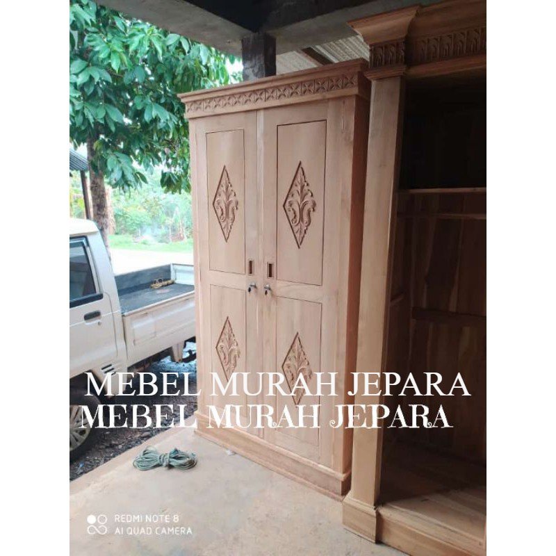 lemari pakaian minimalis jati pintu 2 mentahan, lemari pakaian furniture jepara