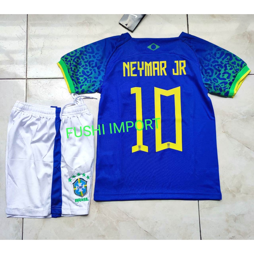 Jersey Baju Bola Anak Brasil Away Kids World Cup Piala Dunia 2022 Fullset Satu Set Grade Ori