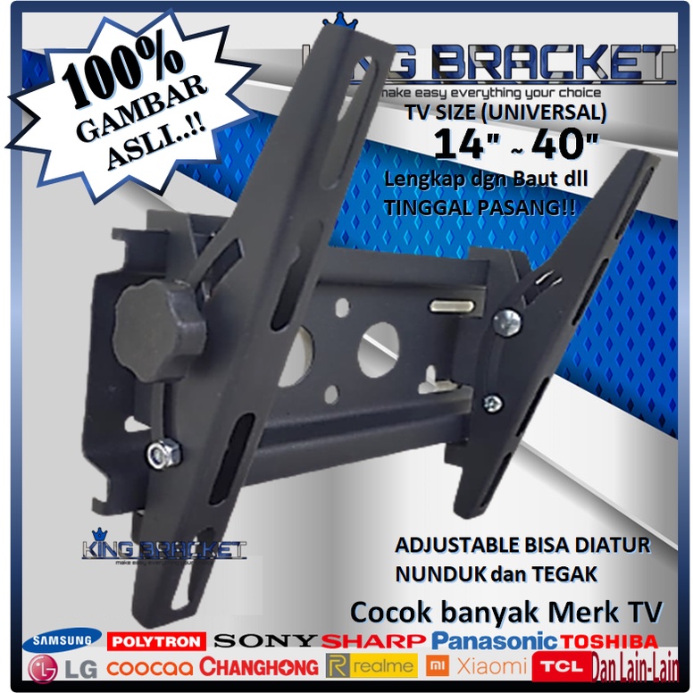 GARANSI COCOK!! Bracket Tv LCD LED 14 s/d 40 inch Universal 40 32 24 21 17 14 Bisa NUNDUK | TEBAL &amp; KOKOH COcok semua merk TV bracket braket breket briket breaket brecket bricket