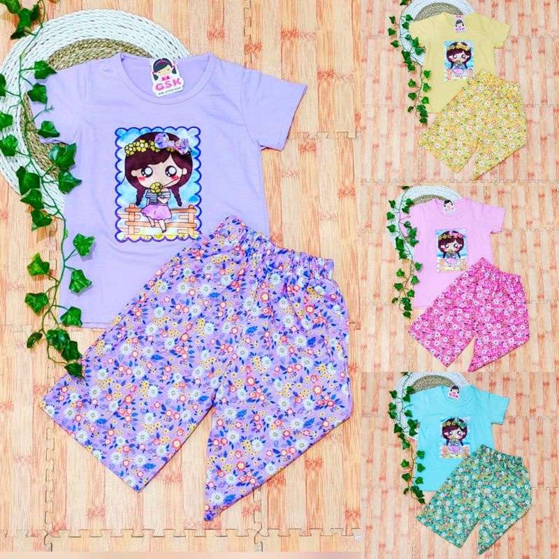 twokids Pakaian anak perempuan celana kulot/setelan anak perempuan bordir umur 4-11 tahun/baju anak 