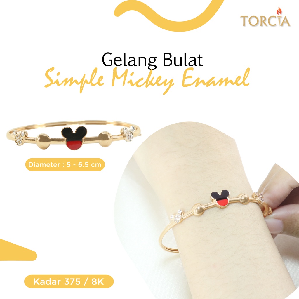 Gelang Bulat Emas Asli Simple Mickey Enamel Kadar 375 Torcia