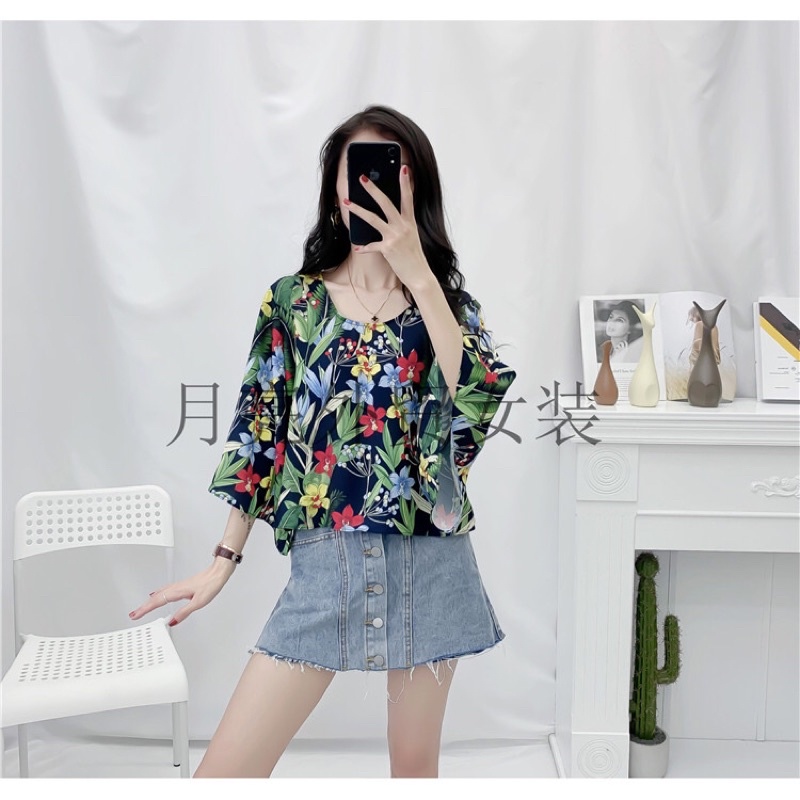 TOP 54 HIGI TOP / atasan motif floral bunga lengan kembang blouse punggung terbuka backless baju pan
