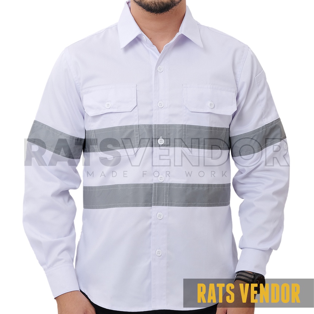 Ratsvendor Kemeja Safety K3 / Baju Proyek Tambang / Wearpack Kerja / Seragam Lapangan Warna Putih