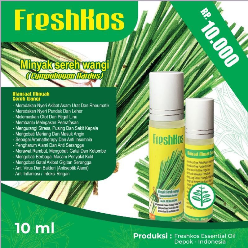 FRESHKOS Minyak Sereh Wangi Cympobogon Nardus Roll On 10 ml obat asam urat , rematik dll