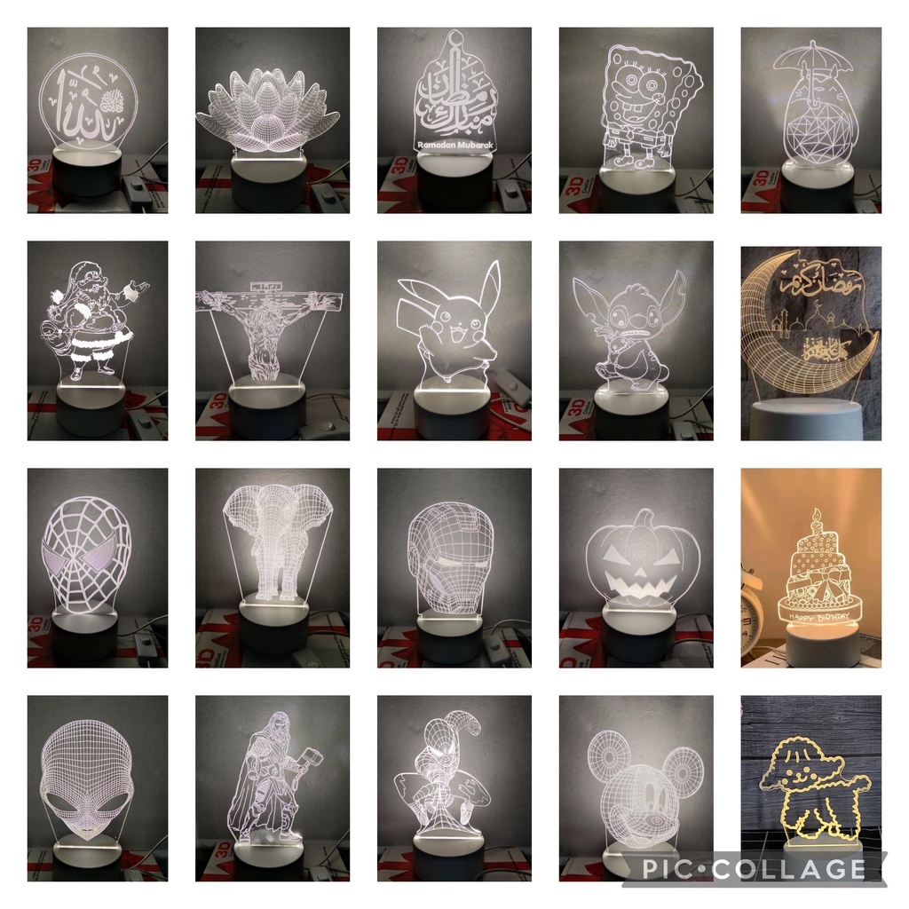 LAMPU HIAS/LAMPU TIDUR /LAMPU MEJA LED MOTIF AKLIRIK yg GRAFIR/LAMPU HIAS 3D/SOUVENIR HADIAH ULTAH