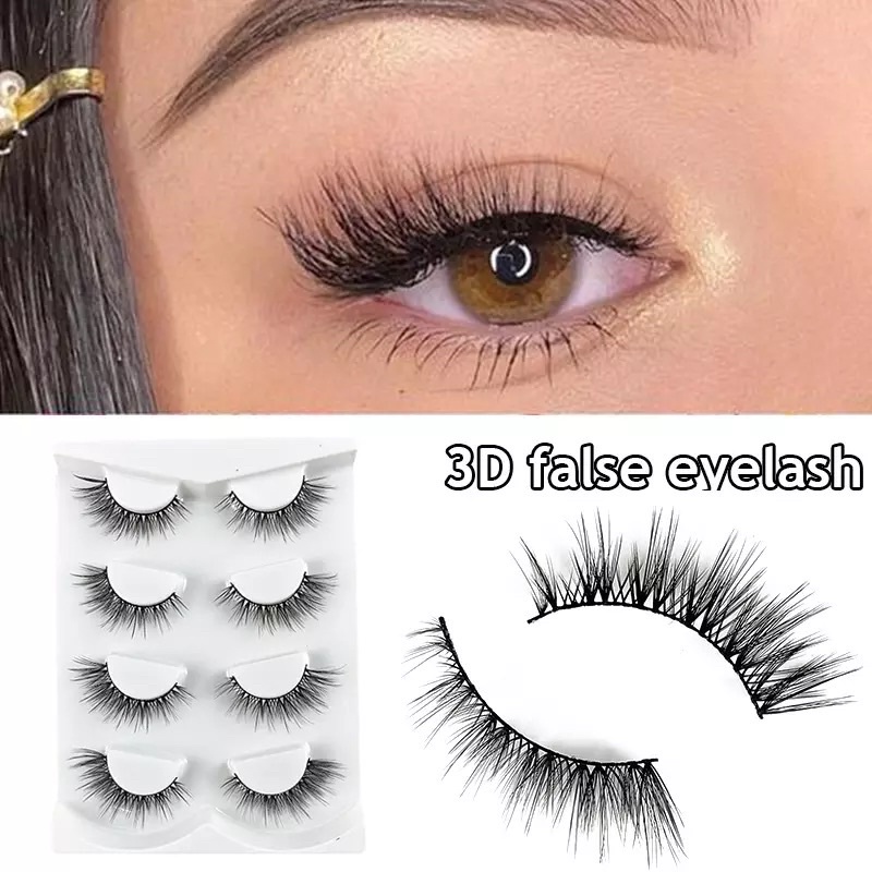 F127 - 4 PASANG 3D Eyelashes Extension Natural False Eyelashes Cross Long Winged Eyelash End Eye Elongated Big Eye Lashes