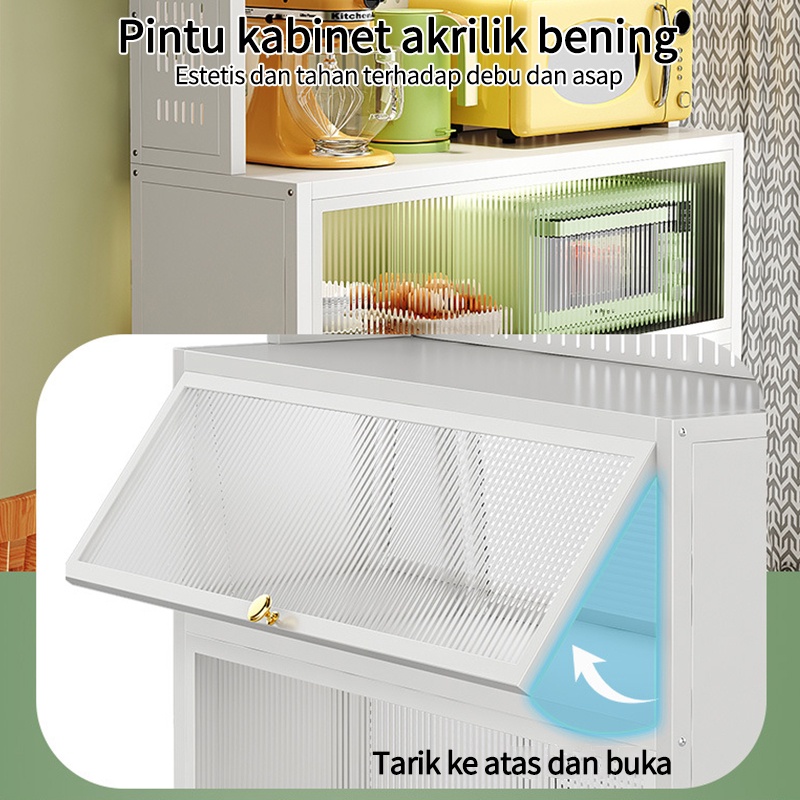 Rak Dapur Lemari Dapur Dengan Pintu Rak Penyimpanan Microwave Oven Rak Multi-Lapisan Lemari Piring Lantai Berdiri Rak