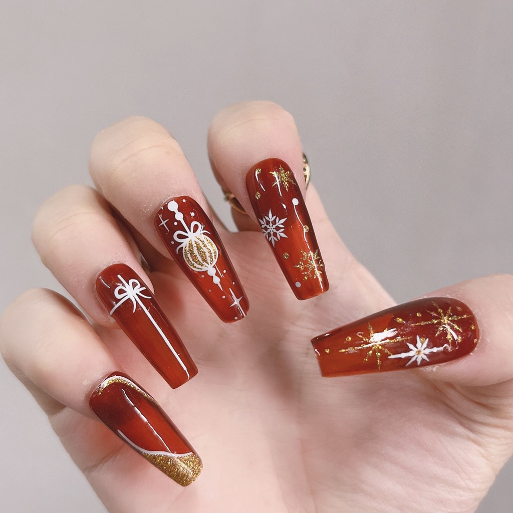 1 Pc Stiker Kuku 3D Warna Emas Perak Motif Kepingan Salju Rusa Lonceng Natal Untuk Dekorasi Manicure