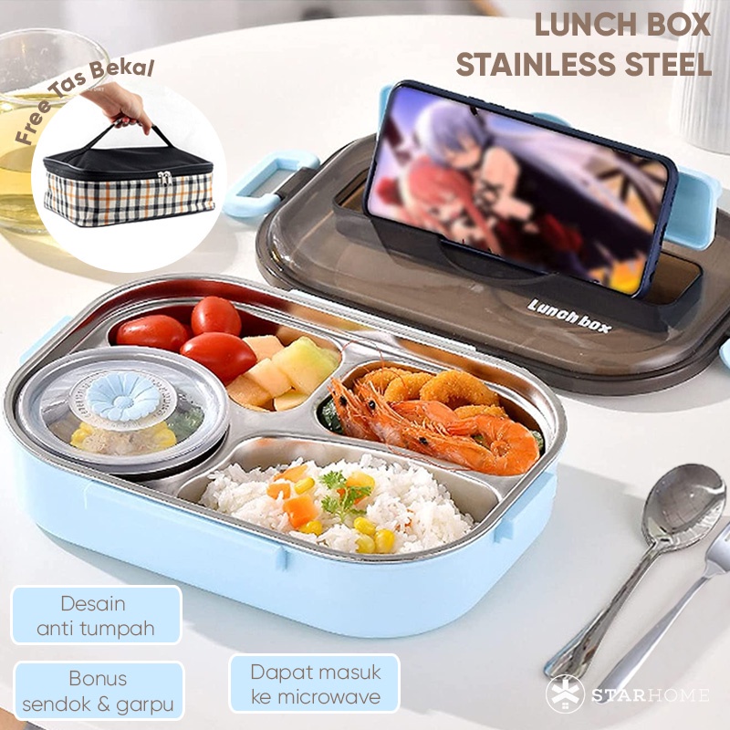 Kotak Makan  Anti Tumpah Tas Bekal Lunch Box Set Tempat Makan Stainless Tahan Panas Tempat Penyimpanan Makan