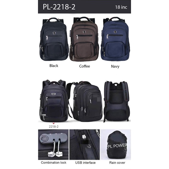 Polo Power - Tas Pria Ransel Laptop 18 inc Backpack PL Power Expanding Import Tas Punggung Pria Casual