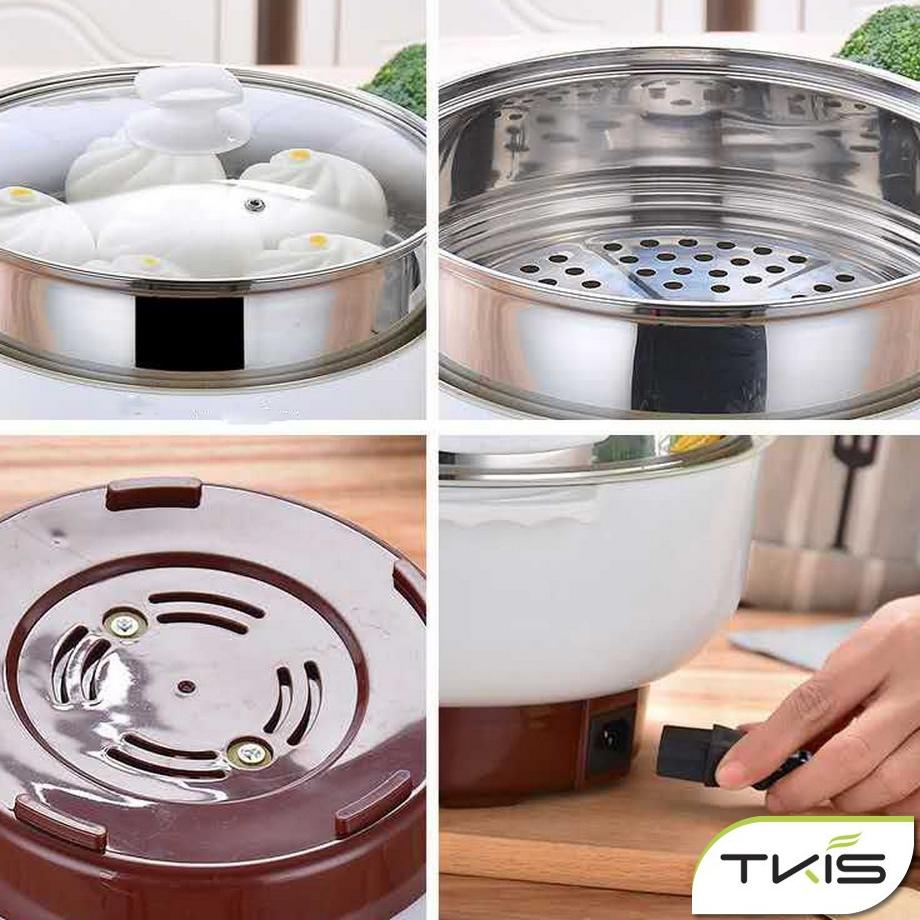 Langsung Kirim Panci Listrik Multifungsi Free kukusan / Steamer Stainless Lapis Keramik Teflon YK DE