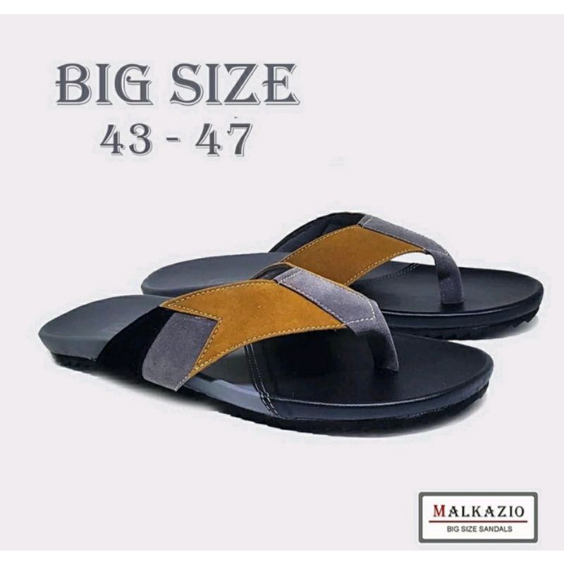 OVERSIZE Sandal Pria Ukuran Besar K01Black 43.44.45.46.47 Slop Jepit Cowok Kasual Sendal JUMBO Kulit, 44