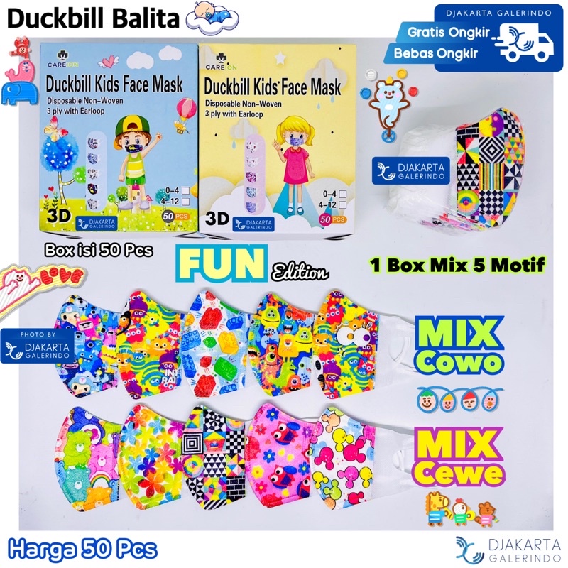 Masker Duckbill Balita Careion FUN Rainbow - Masker Bayi - Masker Balita - Duckbill Bayi - Duckbill Balita 3Ply isi 50Pcs