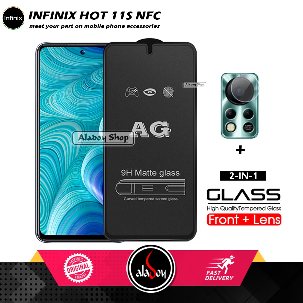 INFINIX HOT 11S NFC PAKET 2IN1 Tempered Glass Matte Anti Glare Full Layar dan Tempered Glass Kamera