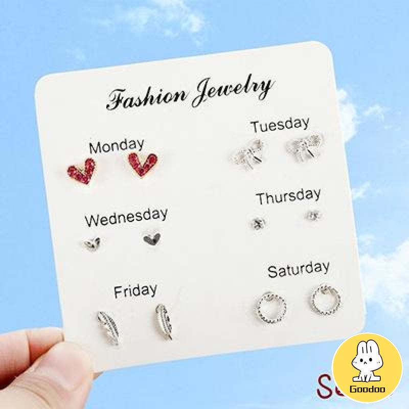 6 Pasang Anting Tusuk Simple Kreatif Gaya Korea Earings untuk Wanita Aksesori -Doo