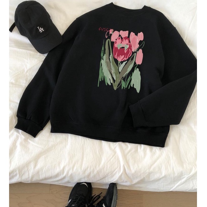 Sweater flower kaos oversize baju korean style wanita ootd