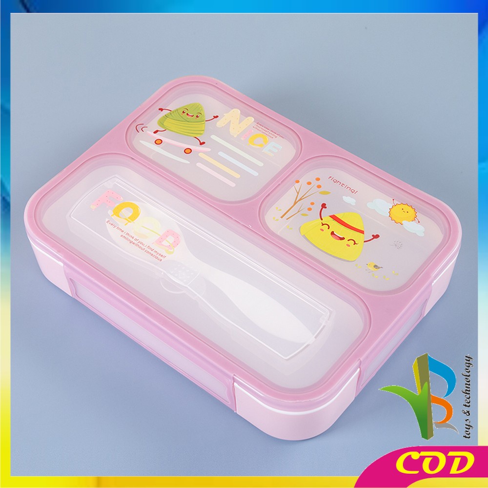 RB-C448 C449 Lunch Box Set Anak 3 Sekat BPA FREE Karakter Dengan Sendok Tempat Makan Anak Kotak Bekal Anak Motif Lucu