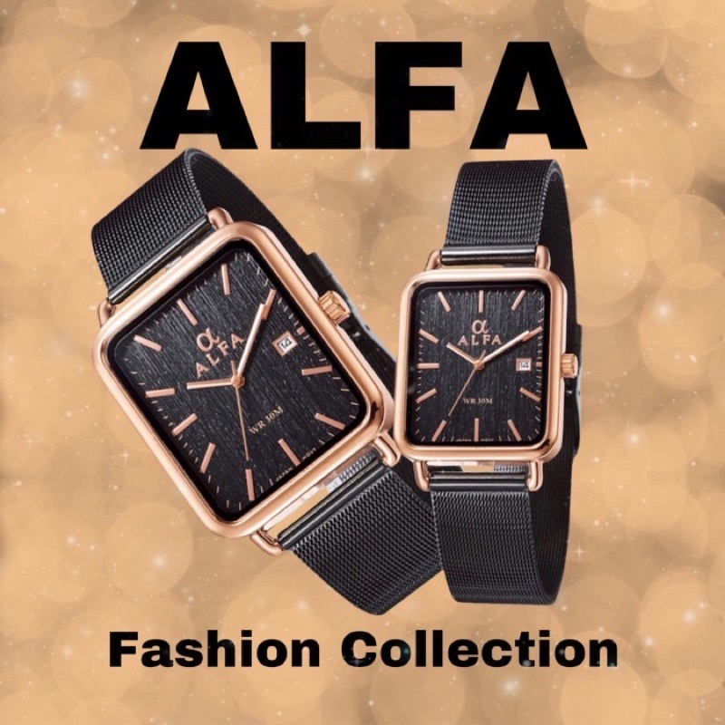 JAM TANGAN COUPLE ALFA 88143 RANTAI PASIR ANALOG ORIGINAL FREE KOTAK