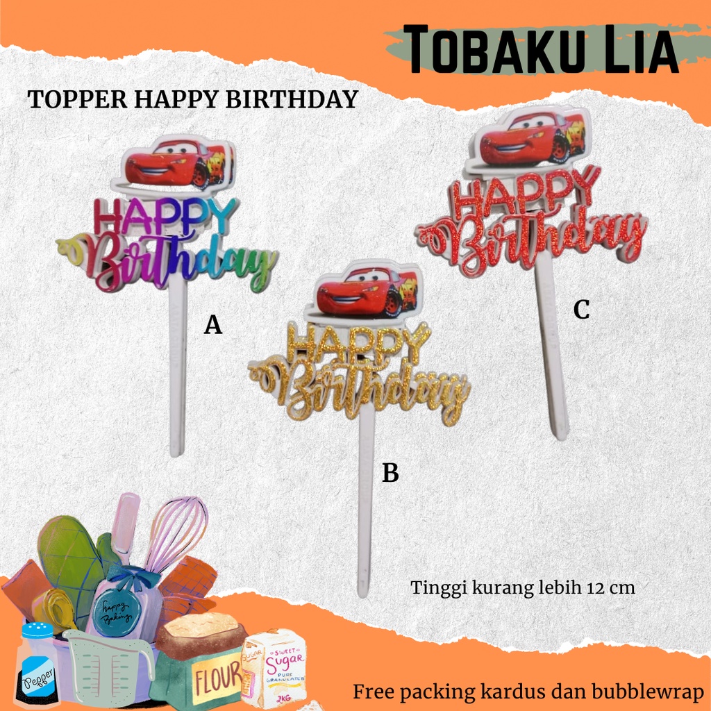 TOPPER HAPPY BIRTHDAY KARAKTER FROZEN - CARS - HULK - BATMAN - SUPERMAN - BUTTERFLY - DISNEY - RAINB
