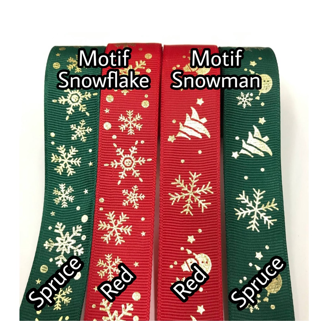 1 YARD - PITA NATAL KADO HAMPERS |MERRY CHRISTMAS MOTIF SNOWFLAKE SNOWMAN 2.5 CM