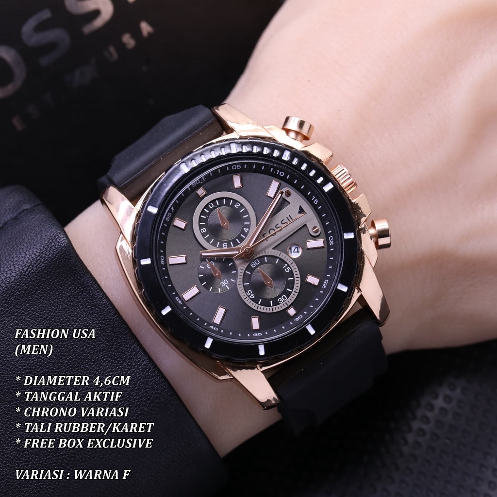 (FREE BOX) JAM TANGAN PRIA FASHION TALI RUBBER BODY BULAT STAINLEES TANGGAL AKTIF