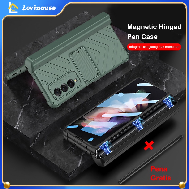 (Pena Gratis)⚡Casing Case Samsung Galaxy Z Fold 3 Dengan Engsel Magnetik Protect ARMOR Stand Adjust Untuk Samsung Galaxy Z Fold 3 Fold3 5G