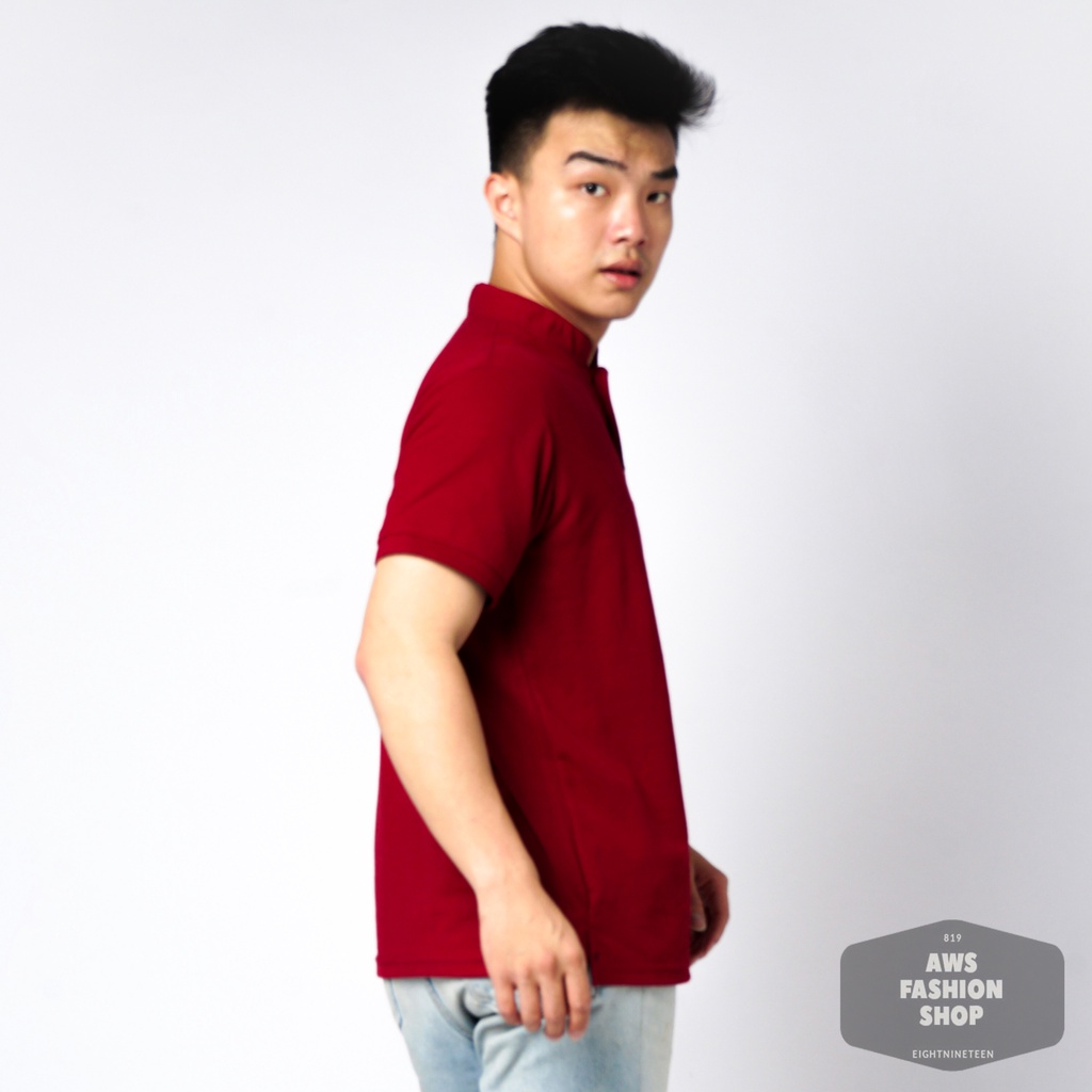 819 Kaos Polo Pria Polo Shirt Kerah Shanghai Warna Merah Maroon Red Casual Tersedia Ready Sampai Size JUMBO BIG SIZE XXL XXXL