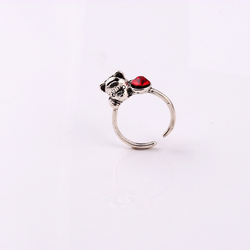 Cincin Model Terbuka Desain Kucing Aksen zircon Merah Gaya Korea retro Untuk Pasangan