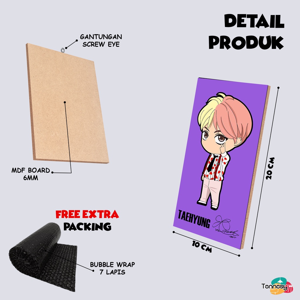 PREMIUM BTS MEMBER TOON HIASAN DINDING WALL DECOR 10x20CM PAJANGAN KAYU POSTER DEKORASI KAMAR RUMAH