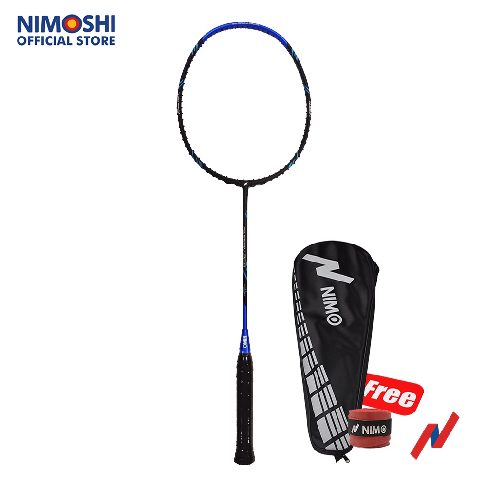 NIMO Raket Badminton PASSION 200 Black Blue + FREE Tas &amp; Grip Wave Pattern