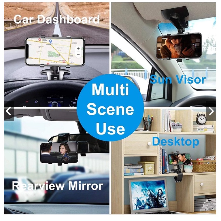 Phone Holder Mobil NB35 4 in 1 Dudukan hp universal Original untuk pemasangan di dashboard sunvisor rearview kaca belakang bisa potrait