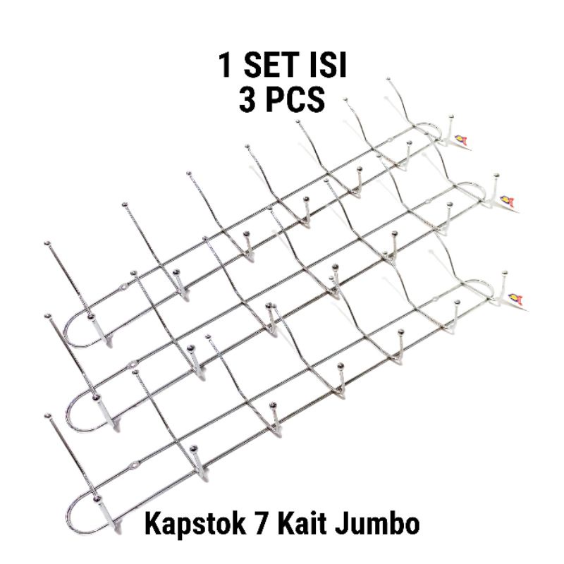 Gantungan Baju Dinding Stainless 1 Set isi 3pcs / Kapstok Jumbo 7 Kait Tebal Stainless steel