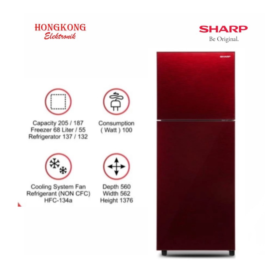 Kulkas 2 Pintu Sharp SJ-246XG - MS/MR  Tempered Glass Door -