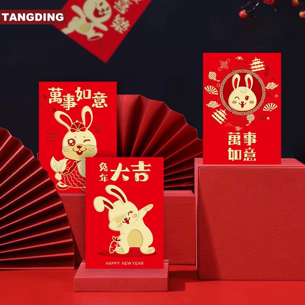 6 Pcs Amplop Angpao Tahun Baru Cina / Imlek Motif Kartun Kelinci Warna Merah 2023