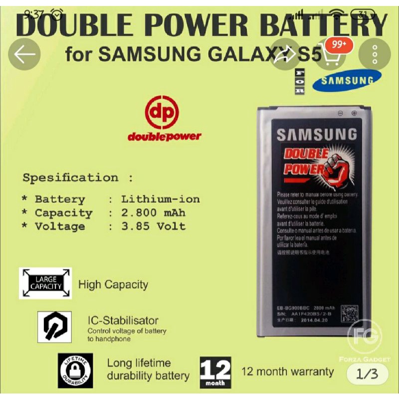 Baterai samsung S5 i9600 batere baterai samsung s5