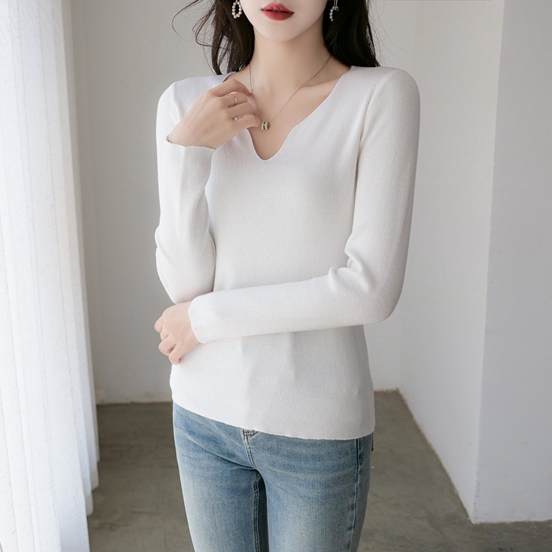 【Elegant】 Casual Long Sleeve Knit V Neck T-shirts 2259