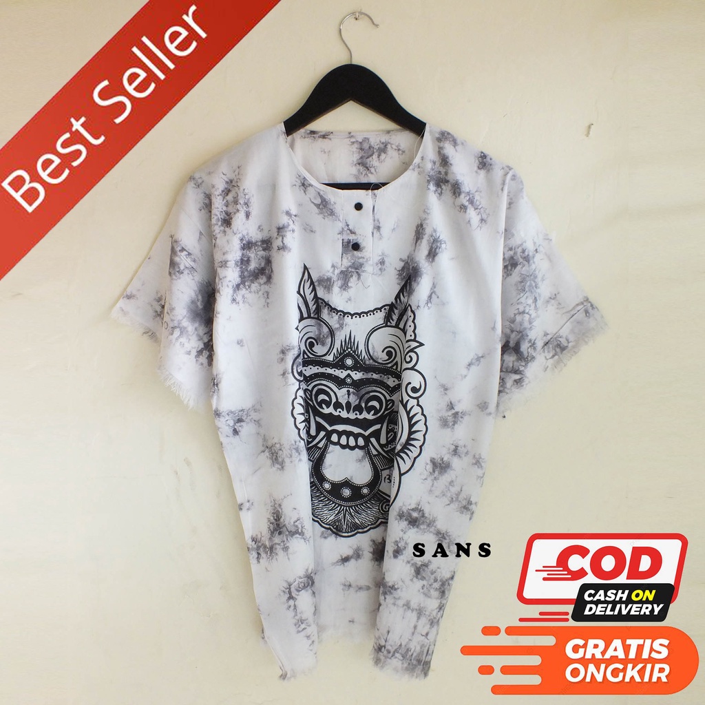 baju bali pria dan wanita dasar putih / baju barong bali pria wanita / kaos bali / baju pantai pria 