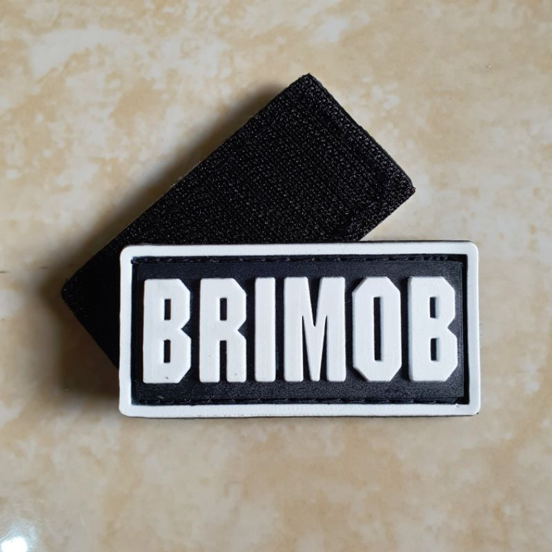 patch rubber logo tulisan brimob kecil 6 x 2 / polisi / polri / police / tempelan emblem karet velcro