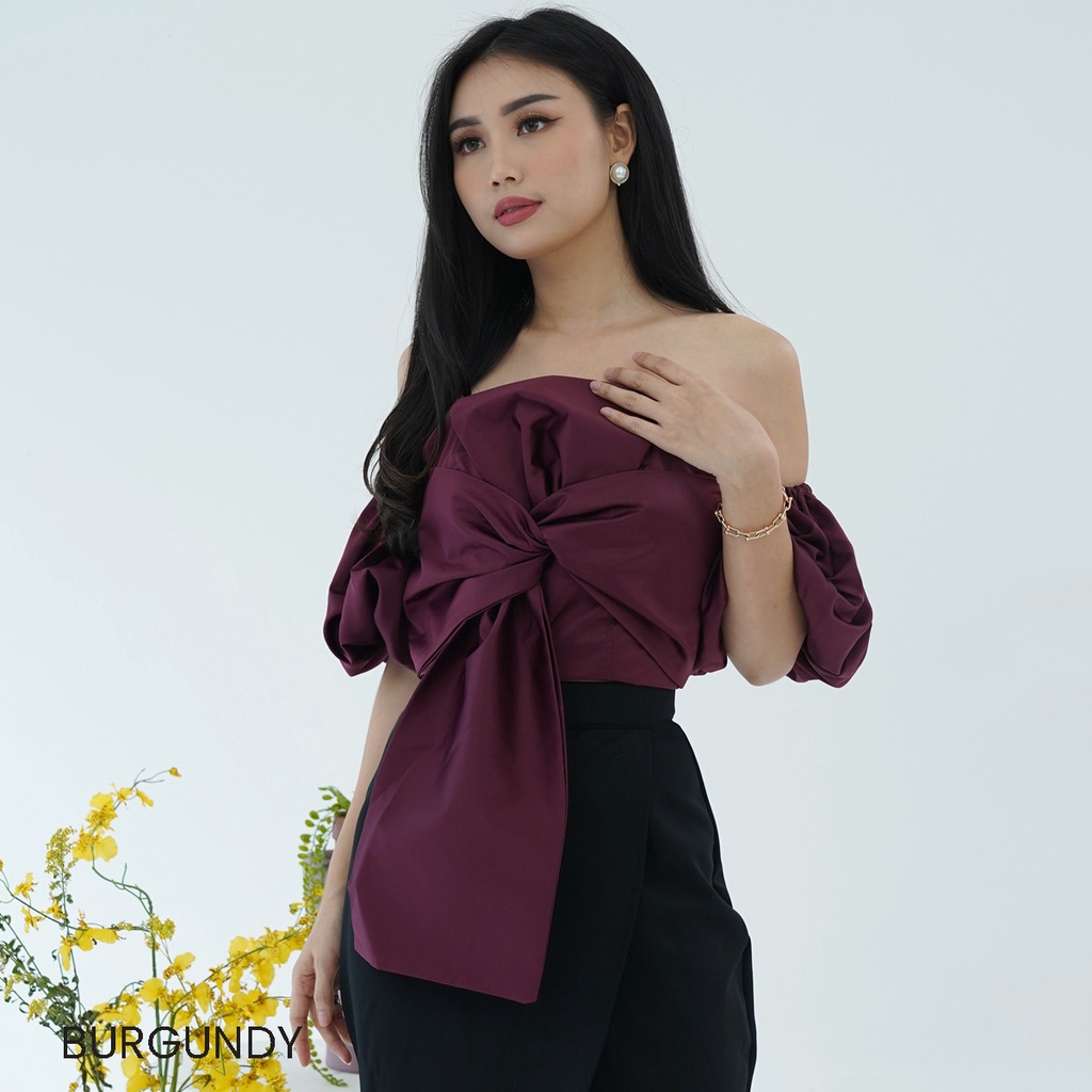 Atasan Lengan Puff Satin Patricia Blouse Top Wanita