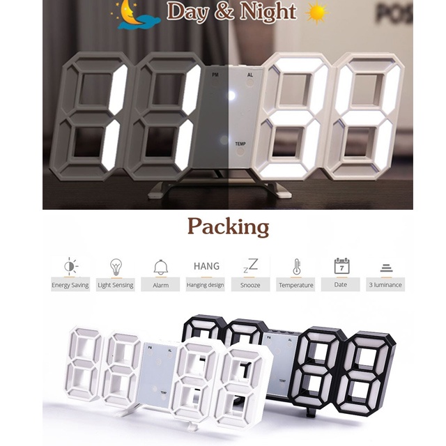 Jam Dinding Digital 3D Clock LED Jam Meja Bentuk Angka Modern Minimalis Digital Clock Alarm