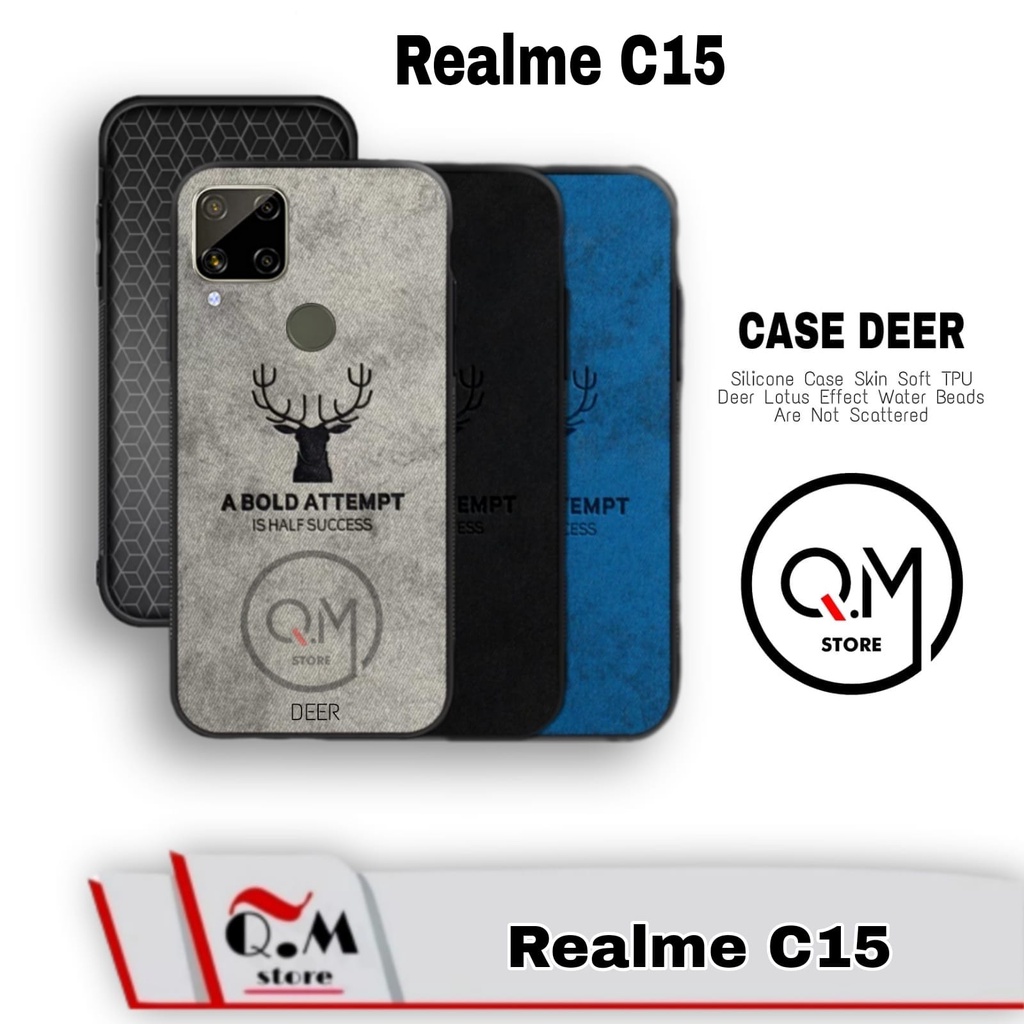 Case Realme C15 Softcase Deer Pelindung Back Cover High Quality Bermotif  Cloth Rusa Jens