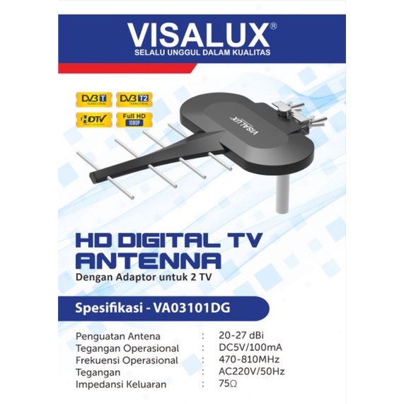 Antena HD Digital TV Visalux Outdoor + Adapter 2 TV