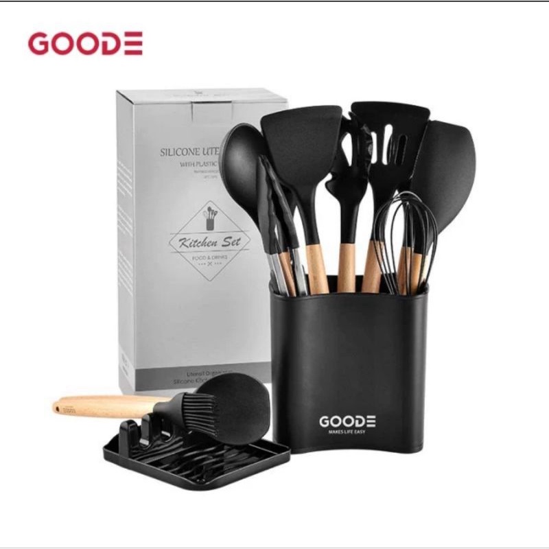 GOODE Square Bucket Utensil Set 13pcs/Premium Silicone Set Utensil