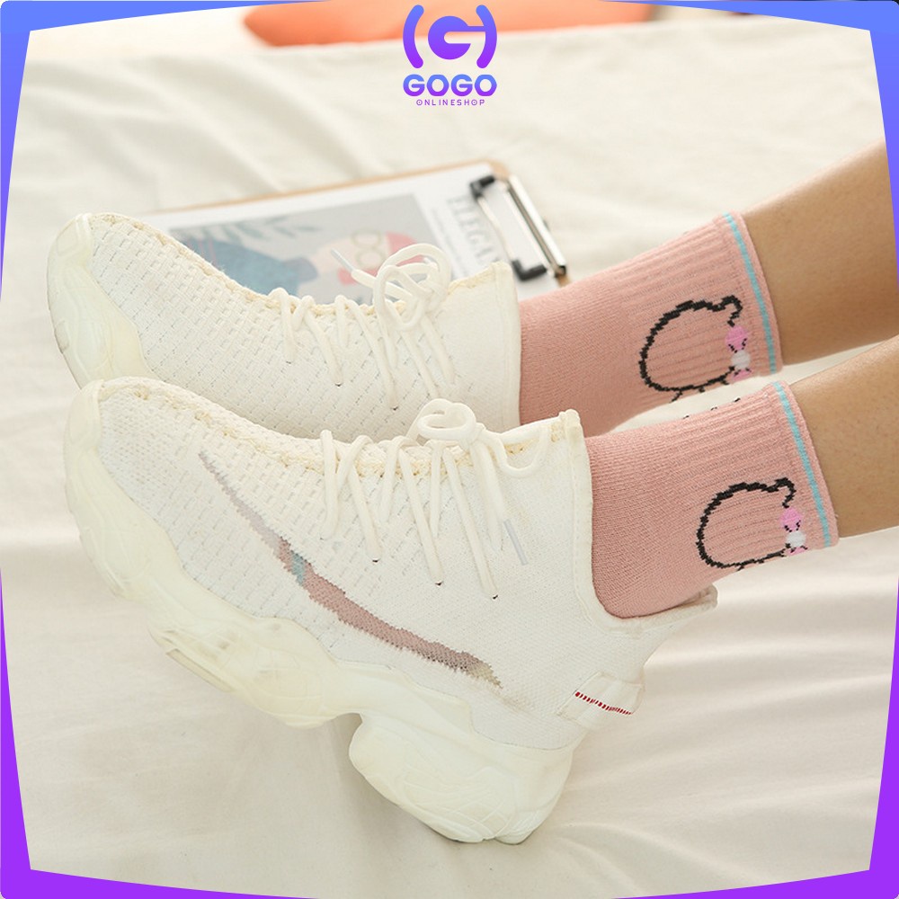 GOGO-P257 Kaos Kaki Motif Garis Kucing Panjang Semata Kaki Kaoskaki Pendek Wanita Ankle Socks Ala Korea Semata Kaki Import