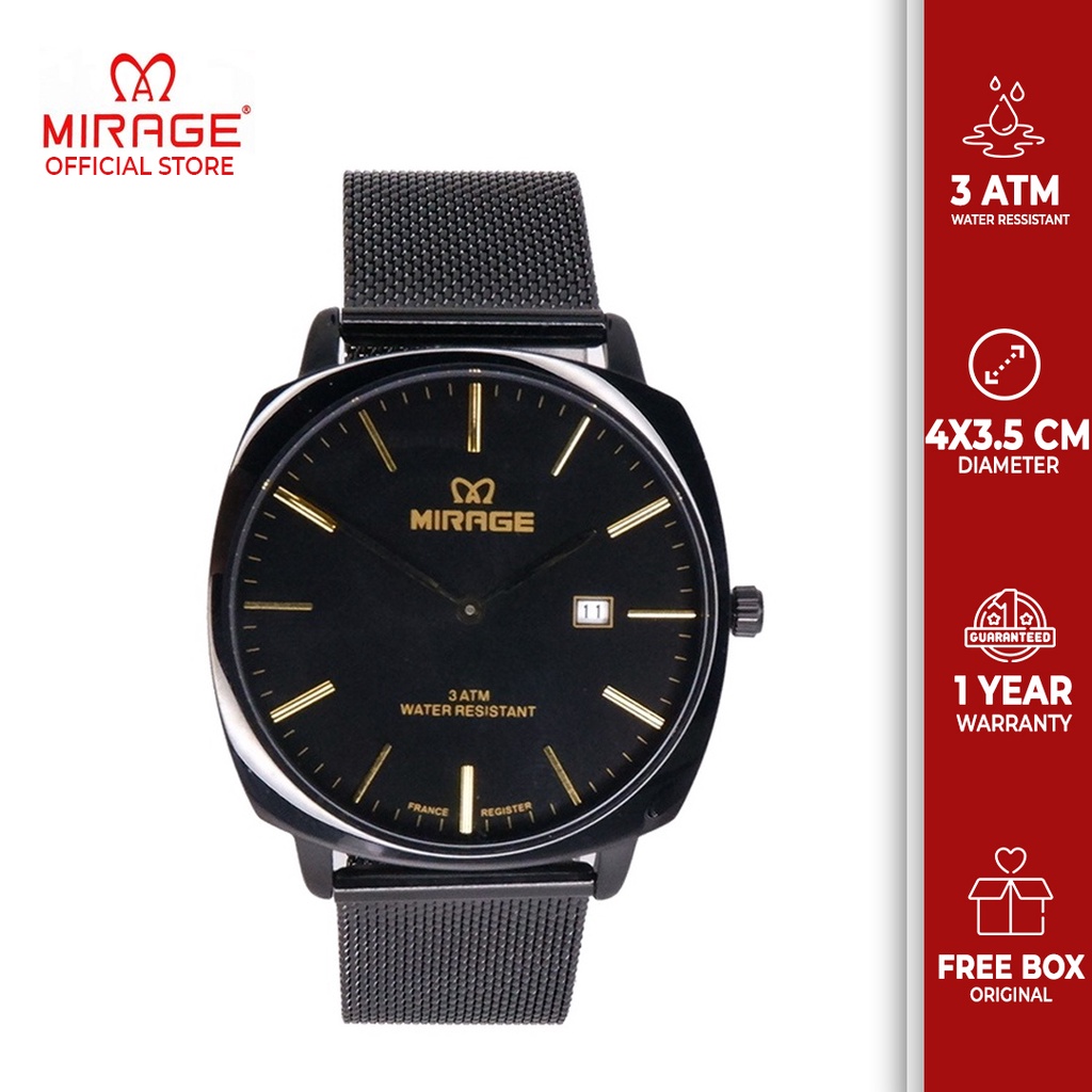 Mirage Jam Tangan Pria Rantai Pasir Hitam Biru 8720 M Analog Anti Karat Original Garansi 1 Tahun