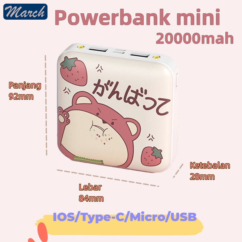 Powerbank Mini 20000mah Built in Cable 5in1 Fast Charging Kartun External Battery 2.1A Power bank for IPhone Lightning Type c Micro Samsung Xiaomi Huawei with LED Light