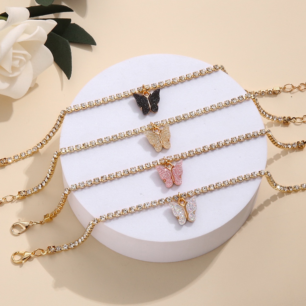 4 Pcs / Set Rantai Kaki Kombinasi Kupu-Kupu Berlian Warna-Warni